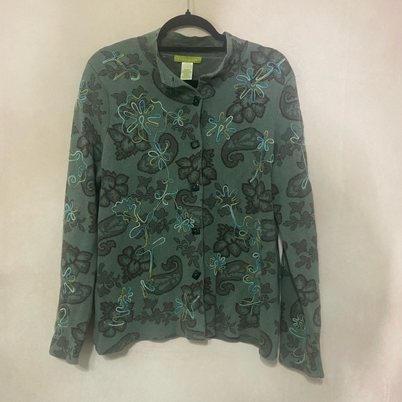 Sigrid Olsen EUC button down floral embroidered 100% cotton cardigan artsy boho - Picture 2 of 7